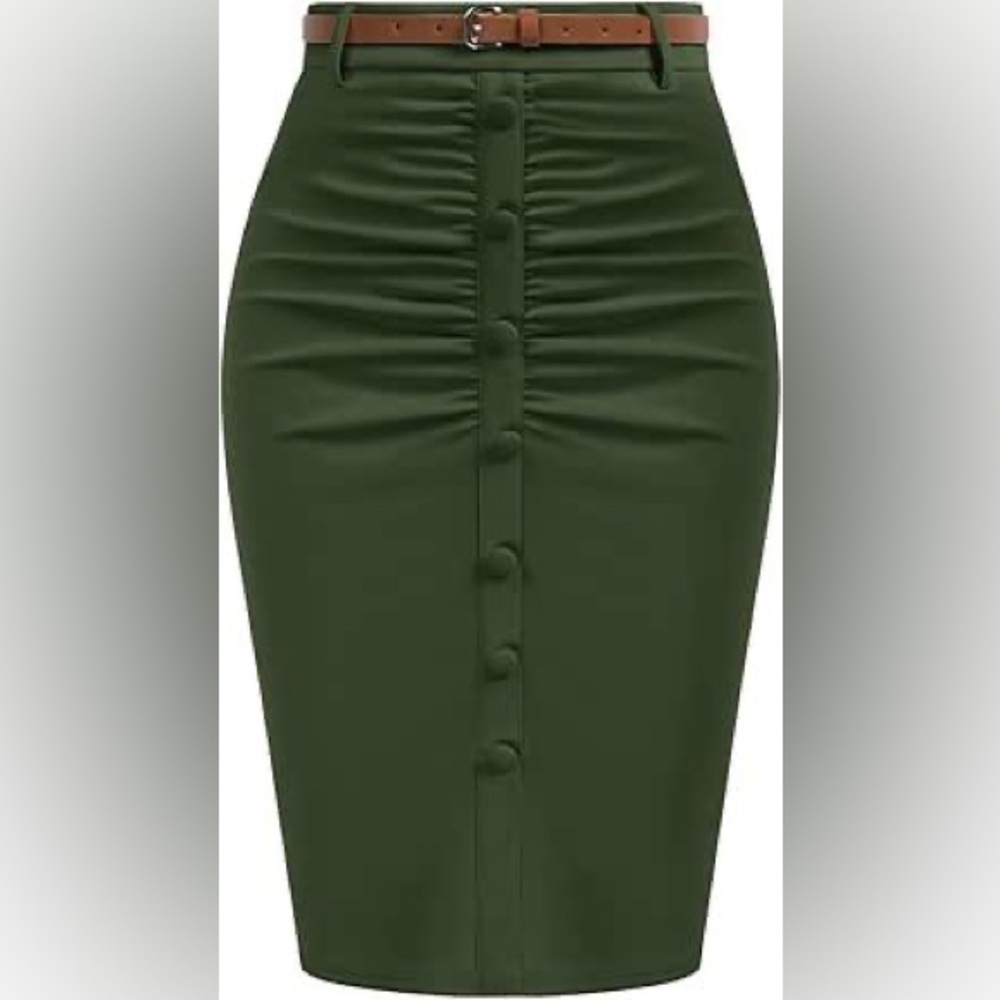 Elegant Green Button-Front Pencil Skirt